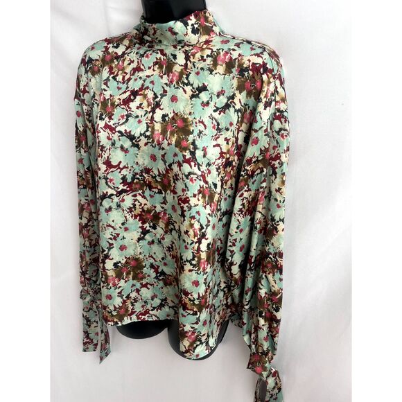 ZARA Floral Print Blouse Flowy Long Sleeve Size XS Tie Neck Romantic Cute - Picture 5 of 11